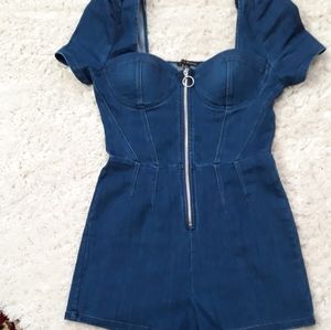 Denim short jump suit